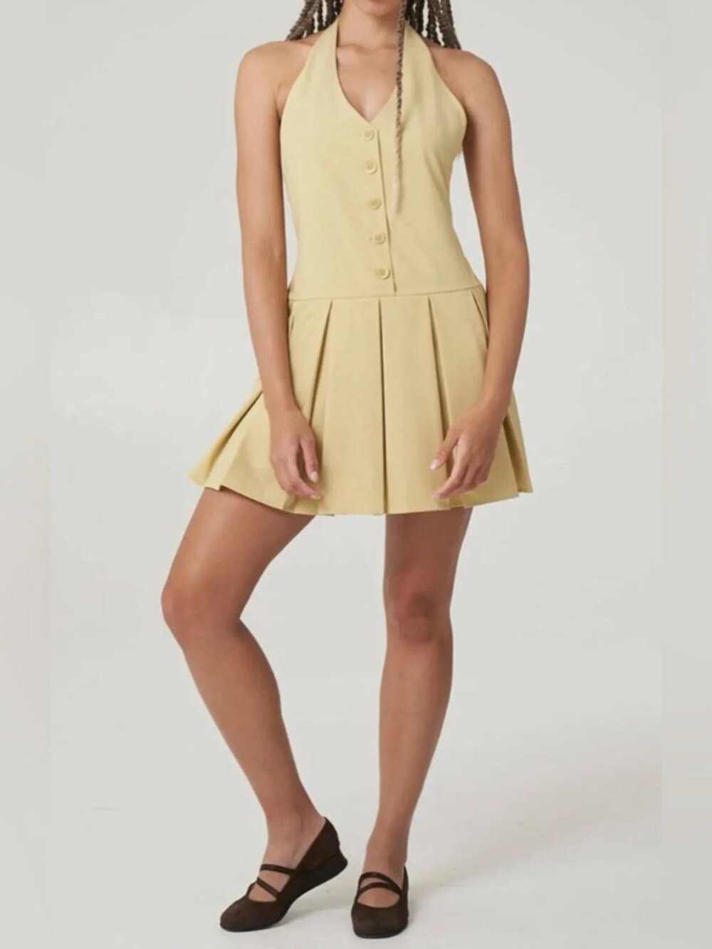 Find Me Now Mae Mini Halter Dress in Chartreuse (BNWOT)